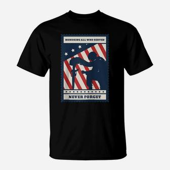 Honoring All Who Served Never Forget Veteran Usa Flag Raglan Baseball Tee T-Shirt | Crazezy
