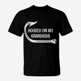 Hooked On My Grandkids, Fishing For Grand Parents T-Shirt | Crazezy