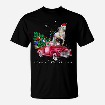 Horse Riding Red Truck Xmas Merry Christmas T-Shirt | Crazezy