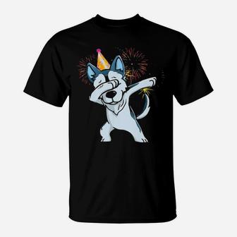 Husky Dabbing Dog Happy 4Th Of July T-Shirt - Monsterry