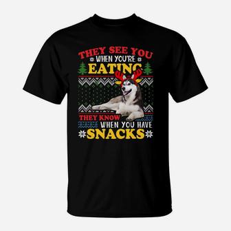 Husky Ugly Xmas Sweatshirt They See You're Eating Sweatshirt T-Shirt | Crazezy