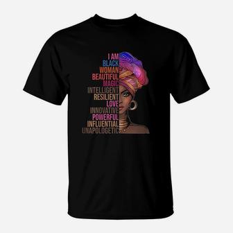 I Am Black Woman Beautiful Magic Powerful Black History Month T-Shirt - Seseable