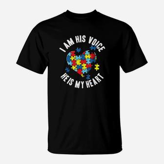 I Am His Voice He Is My Heart Cute Autism Awareness T-Shirt - Monsterry