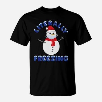 I Am Literally Freezing Cold Snowman Iced Christmas Pajamas T-Shirt | Crazezy DE