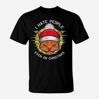 I Hate People Christmas Funny Cat Kitten Lovers X-Mas T-Shirt | Crazezy