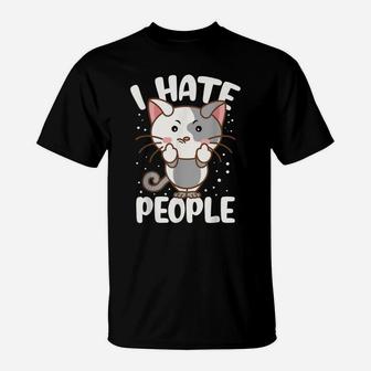 I Hate People Middle Finger Funny Cat Lovers T-Shirt | Crazezy DE