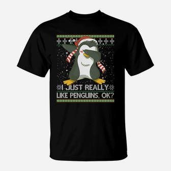 I Just Really Like Penguins Ok Ugly Christmas Cute Sweatshirt T-Shirt | Crazezy UK