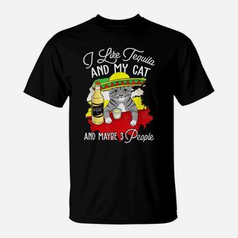 I Like Tequila And My Cat Funny Drinking Animal Lovers Tees T-Shirt | Crazezy DE