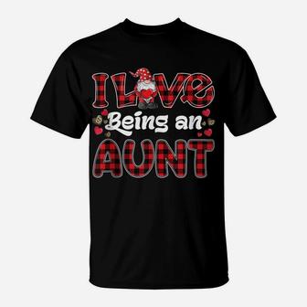 I Love Being Aunt Red Plaid Hearts Gnome Valentine's Day T-Shirt | Crazezy AU