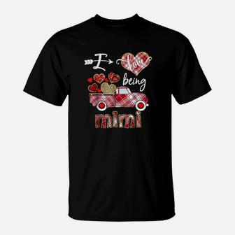 I Love Being Mimi Red Plaid Truck Hearts Valentines Day T-Shirt - Monsterry CA
