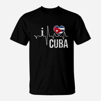 I Love Cuba Heartbeat Flag T-Shirt | Crazezy