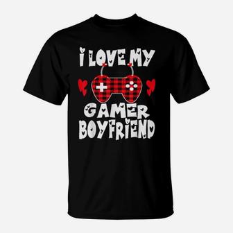I Love My Gamer Boyfriend Controller Red Plaid Valentine Day T-Shirt - Monsterry DE