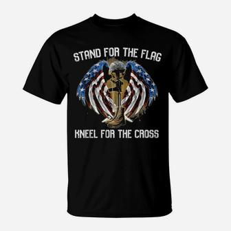 I Stand For The Flag And Kneel For The Cross Usa Flag T-Shirt - Monsterry DE