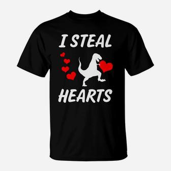 I Steal Hearts Funny Boys Valentines Day Trex Dino T-Shirt - Seseable