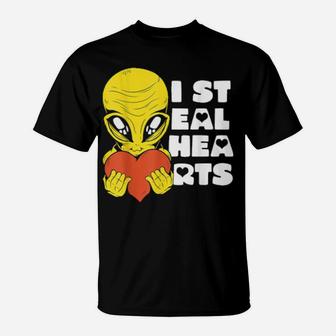 I Steal Hearts Valentine's Day Alien Ufo With A Heart T-Shirt - Monsterry