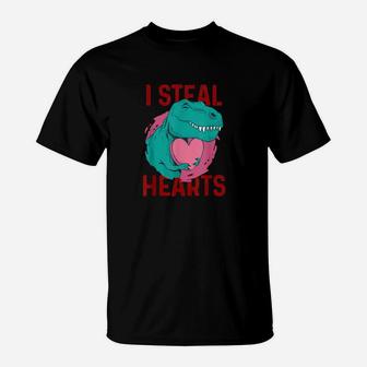 I Steal Hearts Valentines Day Cute Dinosaur T Rex T-Shirt - Monsterry UK