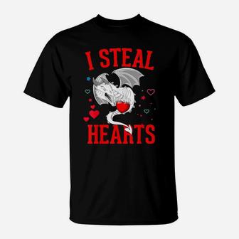 I Steal Hearts Valentines Day Cute Dragon T-Shirt - Monsterry