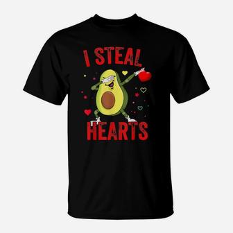 I Steal Hearts Valentines Day Dabbing Avocado T-Shirt - Monsterry