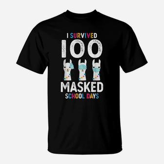 I Survived 100 Masked School Days Lama 100 Days Of School T-Shirt | Crazezy