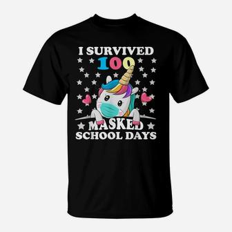 I Survived 100 Masked School Days Unicorn 100Th Days School T-Shirt | Crazezy