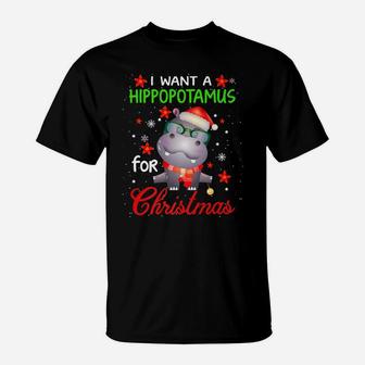 I Want A Hippopotamus For Christmas Funny Hippo Gifts Women T-Shirt | Crazezy UK