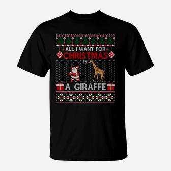I Want For Christmas Is A Giraffe Ugly Sweater Santa Elf Sweatshirt T-Shirt | Crazezy