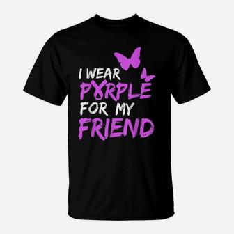 I Wear Purple For My Friend Butterfly & Ribbon Awareness T-Shirt | Crazezy AU
