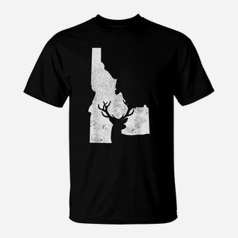 Idaho Elk Hunting Deer Hunter State Map Pride Vintage T-Shirt | Crazezy CA