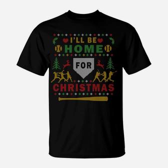 I'll Be Home Softball Ugly Christmas Sweater Party Shirts T-Shirt | Crazezy