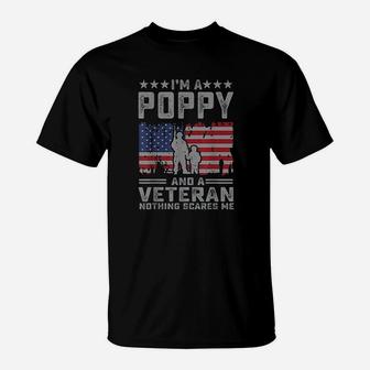 Im A Poppi And A Veteran Nothing Scares Me Funny Dad Gifts T-Shirt | Crazezy