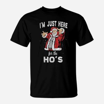 I'm Just Here For The Ho's, Funny Rude Christmas Santa Men T-Shirt | Crazezy