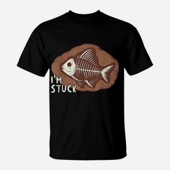 I'm Stuck Funny Fossil Fish Kids Boys Archeology Dinosaur T-Shirt | Crazezy