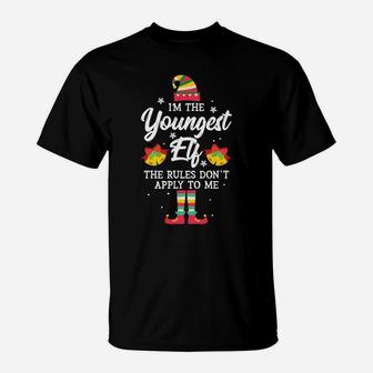 I'm The Youngest Elf The Rules Don't Apply To Me Christmas T-Shirt | Crazezy