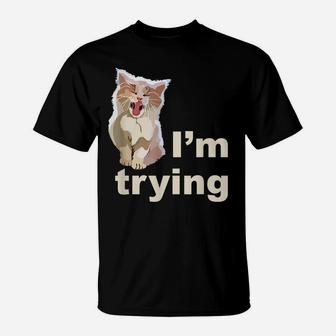 I'm Trying - Tired Kitten Cute And Funny T-Shirt | Crazezy