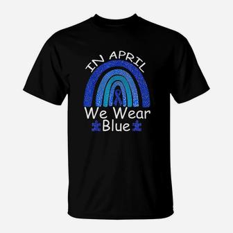In April We Wear Blue Rainbow Awareness Month Puzzle T-Shirt | Crazezy AU