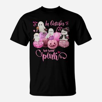 In October We Wear Pink Pumpkin, Ghost And Flower Sweatshirt T-Shirt | Crazezy