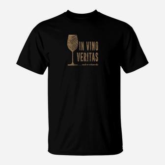In Vino Veritas Herren T-Shirt, Klassisches Weinglas-Design in Schwarz - Seseable