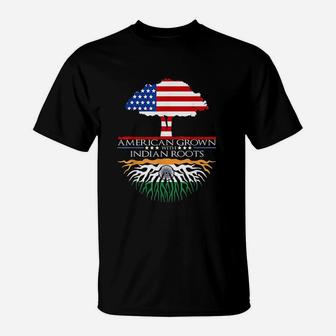 Indian Roots American Grown Tree Flag Usa India Asian T-Shirt | Crazezy