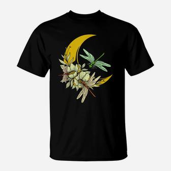 Insect Lovers Aesthetic For Women Flower Moon Dragonflies T-Shirt | Crazezy CA