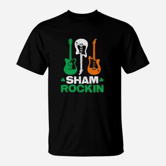 Irish Flag Sham Rockin Guitar St Patricks Day T-Shirt - Monsterry