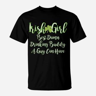 Irish Girl Shamrock Best Drinking Buddy Funny Longsleeve T-Shirt | Crazezy