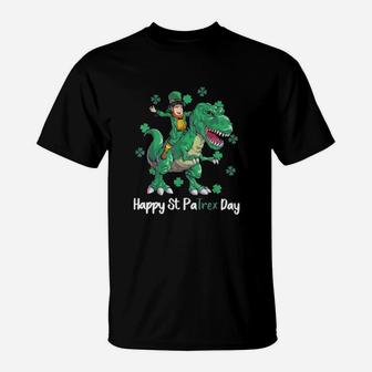 Irish Riding Dinosaurs Happy St Patricks Day T-Shirt - Monsterry