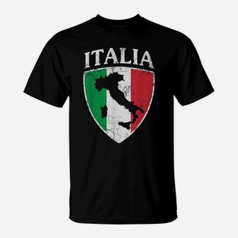 Italia Crest Map Italy Italian Flag Retro Distressed T-Shirt | Crazezy
