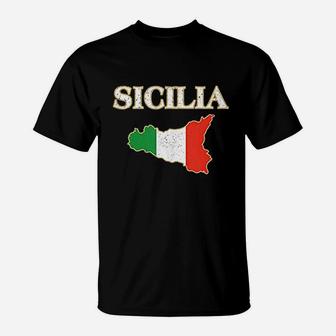 Italian Sicily Map Sicilia Sicilian T-Shirt | Crazezy