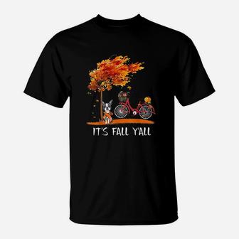 Its Fall Yall Boston Terrier Bike Pumpkin Spice Autumn T-Shirt | Crazezy