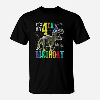 Its My 4Th Birthday Happy 4 Year Dinosaur T-Shirt | Crazezy UK