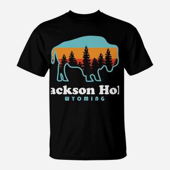 Jackson Hole Wyoming Bison Mountains Retro T-Shirt | Crazezy UK