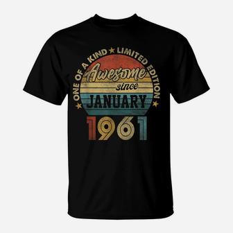 January 1961 Vintage 60 Years Old Retro 60Th Birthday Gift T-Shirt | Crazezy DE
