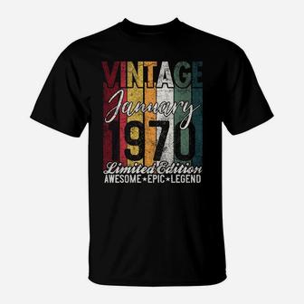 January 1970 51St Birthday Gift 51 Years Old Vintage Retro T-Shirt | Crazezy