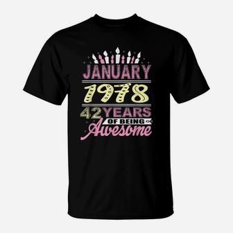 January 1978 42 Years 42Nd Birthday Gifts Birthday Candle T-Shirt | Crazezy
